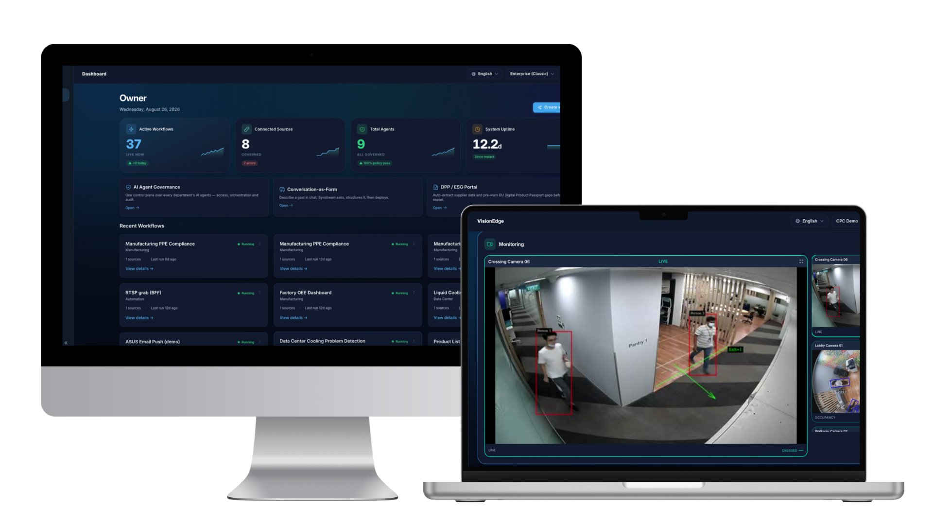 Synstream AI Platform dashboard and VisionEdge visual intelligence interface